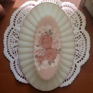 Vtg Fenton Art Glass Oval Jewelry Trinket Box Hand Painted Signed Lid Label Rose